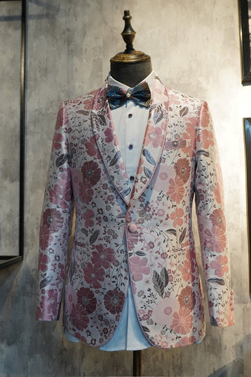 Rosa blommig Jacquard Sjal Lapel 2-Delad Bal Hemkomstdräkter